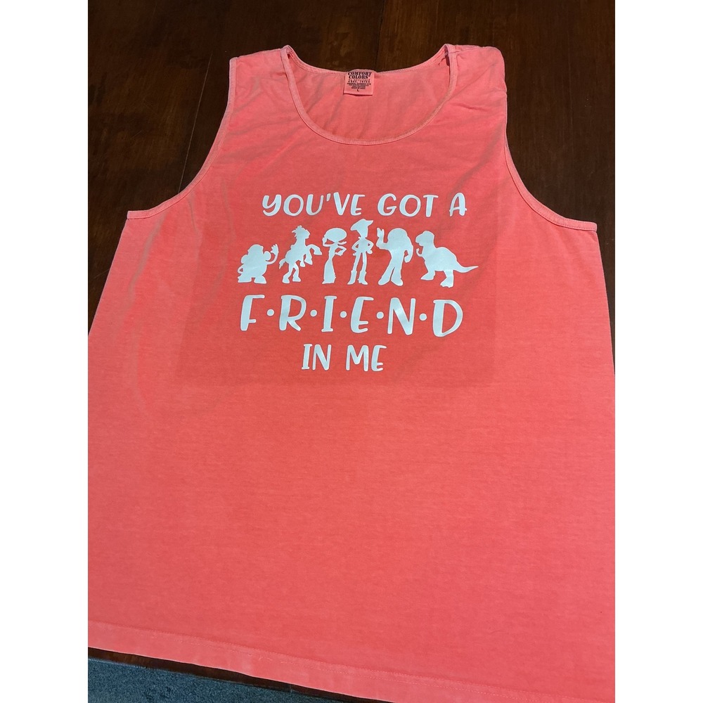 Comfort Colors Toy Story You've Got A Friend In Me Tank Top Coral Pink Large - Picture 3 of 6